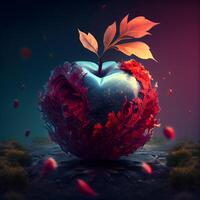 Fantasie Illustration von ein rot Apfel im das gestalten von ein Herz., ai generativ Bild foto