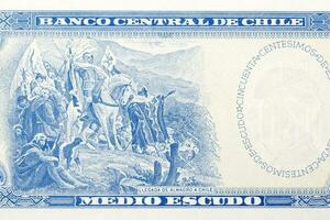 Forscher auf zu Pferd von alt chilenisch Geld foto