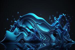 Flüssigkeit Blau Farbe, wellig Blau Flüssigkeit Hintergrund, abstrakt Kunst. generativ ai foto
