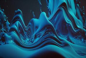 Flüssigkeit Blau Farbe, wellig Blau Flüssigkeit Hintergrund, abstrakt Kunst. generativ ai foto