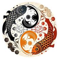 Cartoon-Stil Clip Kunst Illustration von Yin und Yang Muster, Koi Karpfen. perfekt zum Netz Designer, Verlag, und Inhalt Schöpfer generativ ai foto