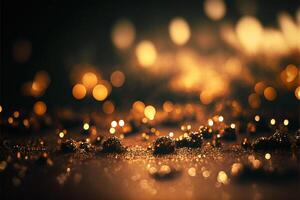 abstrakt Bokeh Hintergrund mit glänzend golden Beleuchtung und Gold glitzernd. generativ ai Illustration. foto