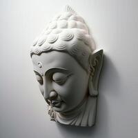 ein Weiß Mauer Skulptur von ein Gesicht mit Gautama Buddha Kopf wie Wandgemälde zum Zuhause Dekor usw. ai generiert. foto