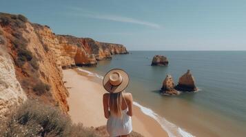 Besuch Tourismus im Portugal, atlantisch Meer und erstaunlich tropisch Küstenlinie. kreativ Ressource, ai generiert foto