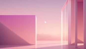 generativ ai, schön Gradient Szene Landschaft mit Licht Rosa Farbe, horizontal Hintergrund. abstrakt Studio Zimmer geometrisch Hintergrund foto