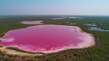 ätherisch sehen von Rosa See, erstaunlich sehen von Wanderung. ai generiert foto