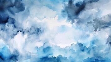 neugierig Aquarell Schatten wolkig und defokussiert wolkig Blau Himmel Einrichtung. Illustration, ai generiert foto