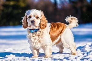 Porträt von ein schön Hund Rasse amerikanisch Cocker Spaniel. ein schön Kavalier König Charles Spaniel Hund im das Park. generativ ai foto