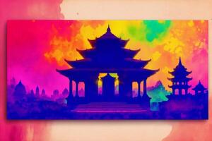 Chinesisch uralt Tempel. Digital Malerei..Aquarell malen. Digital Kunst, generativ ai foto