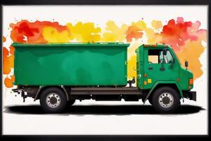 ein bunt LKW. ein bunt Gemälde von ein LKW mit ein Regenbogen. farbig Anhänger. Aquarell malen. Digital Kunst, generativ ai foto
