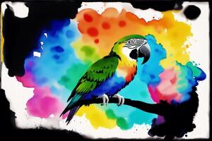 Illustration von ein Papagei auf abstrakt Aquarell Hintergrund. Aquarell malen. Digital Kunst, generativ ai foto