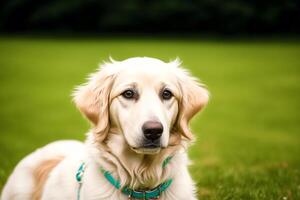 Porträt von ein schön Hund Stehen im das Park. generativ ai foto