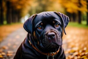 Porträt von ein schwarz Labrador Retriever Hund im das Park. generativ ai foto