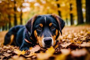 Porträt von ein schön Hund Stehen im das Park. generativ ai foto