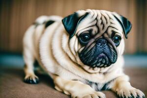 süß reinrassig Mops Hund. Porträt von ein schön Mops Hund spielen im das Park. generativ ai foto