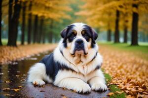 Heilige bernard Hund. Porträt von ein schön Heilige bernard Hund spielen im das Park. generativ ai foto