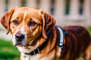 Porträt von ein schön Hund im das Park. aidi. Walisisch Corgi Hund. generativ ai foto