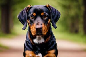 Porträt von ein schön Hund Stehen im das Park. generativ ai foto