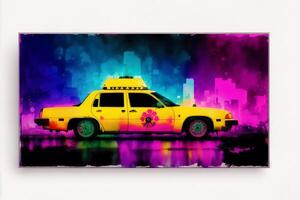 Jahrgang Farbe Taxi Auto auf Grunge Hintergrund. Aquarell malen. Digital Kunst, generativ ai foto