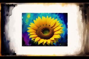 Sonnenblume auf ein mehrfarbig Hintergrund mit ein Platz zum Text. Aquarell malen. Digital Kunst, generativ ai foto