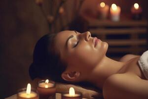 Gesicht Massage zum Frau im Spa Salon. Gesichts- Schönheit Behandlung. generativ ai foto