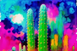 ein bunt Bild von ein Vielfalt von Kakteen. ein bunt Kaktus malen. Aquarell malen. Digital Kunst, generativ ai foto