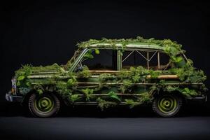 Auto gemacht von natürlich Grün Pflanzen. Öko freundlich Transport. generativ ai foto