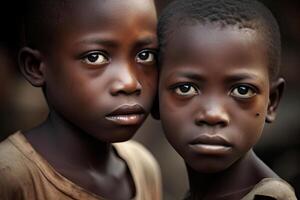 Porträt von afrikanisch Junge draußen. generativ ai foto
