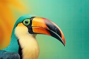 tropisch Hintergrund Banner mit exotisch Tukan auf lebendig Hintergrund. generativ ai foto