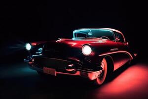 beleuchtet retro klassisch Auto beim Nacht. generativ ai foto