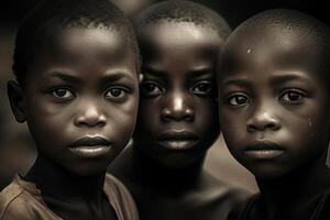 Porträt von afrikanisch Junge draußen. generativ ai foto