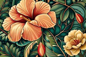 Hibiskus nahtlos Blumen- Muster generativ ai Foto