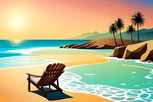 Sommer- Stimmung Strand Illustration, ai generativ foto