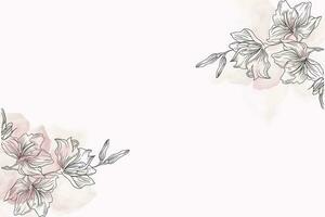 Frühling Blumen von Kontur Stil Blume Girlande. Etikette mit zart Rosa Blumen. Illustration. Hand gezeichnet Grafik Taglilie Blumen- rahmen. elegant Einladung Karte Vorlage foto