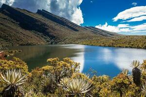 schön Landschaft von kolumbianisch andean Berge zeigen paramo Art Vegetation im das Abteilung von cundinamarca foto