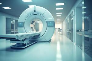magnetisch Resonanz Bildgebung Scan im Krankenhaus, Herr, medizinisch Ausrüstung. generativ ai. foto