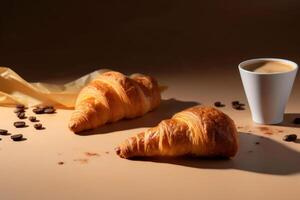 Croissant mit Kaffee. Illustration ai generativ foto