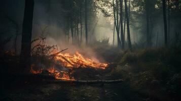 Wald Feuer im das Wald. das Konzept von Katastrophe und Ökologie, brennen trocken Gras und Bäume im das Wald foto