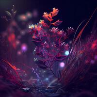 Fantasie Blumen- Hintergrund mit Blumen und Bokeh Beleuchtung. 3d Illustration., ai generativ Bild foto