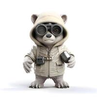 3d Rendern von ein süß Panda im ein Safari Outfit, ai generativ Bild foto