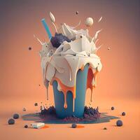 3d Illustration von ein Cupcake mit Sahne und Schokolade Spritzer, ai generativ Bild foto