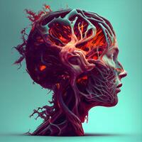 Mensch Kopf mit Blut Schiffe, 3d Illustration, Computer generiert Bild, ai generativ Bild foto