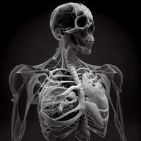 Mensch Skelett Anatomie, 3d Illustration, schwarz Hintergrund, ai generativ Bild foto