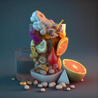 Obst Saft im ein Glas. 3d Illustration. das Konzept von gesund Essen., ai generativ Bild foto