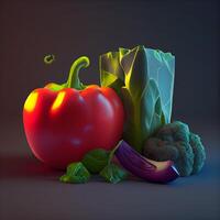 Gemüse im Papier Taschen auf dunkel Hintergrund. 3d Illustration, ai generativ Bild foto