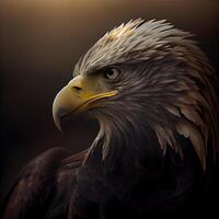 Porträt von ein kahl Adler mit ein schön Schnabel auf ein dunkel Hintergrund, ai generativ Bild foto