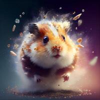 komisch Hamster mit spritzt von Wasser. Illustration., ai generativ Bild foto