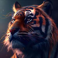 Porträt von ein Tiger mit ein Feuer im das Augen. Digital malen., ai generativ Bild foto