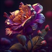 3d Illustration von ein schön Strauß von Blumen auf ein dunkel Hintergrund, ai generativ Bild foto
