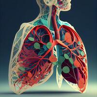 Mensch Lunge Anatomie. 3d medizinisch Illustration. Mensch Atemwege System., ai generativ Bild foto